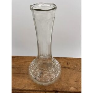 Clear Glass Vase 9" Tall Ribbed Bud Flower Vase Scalloped Base Decorative MCM